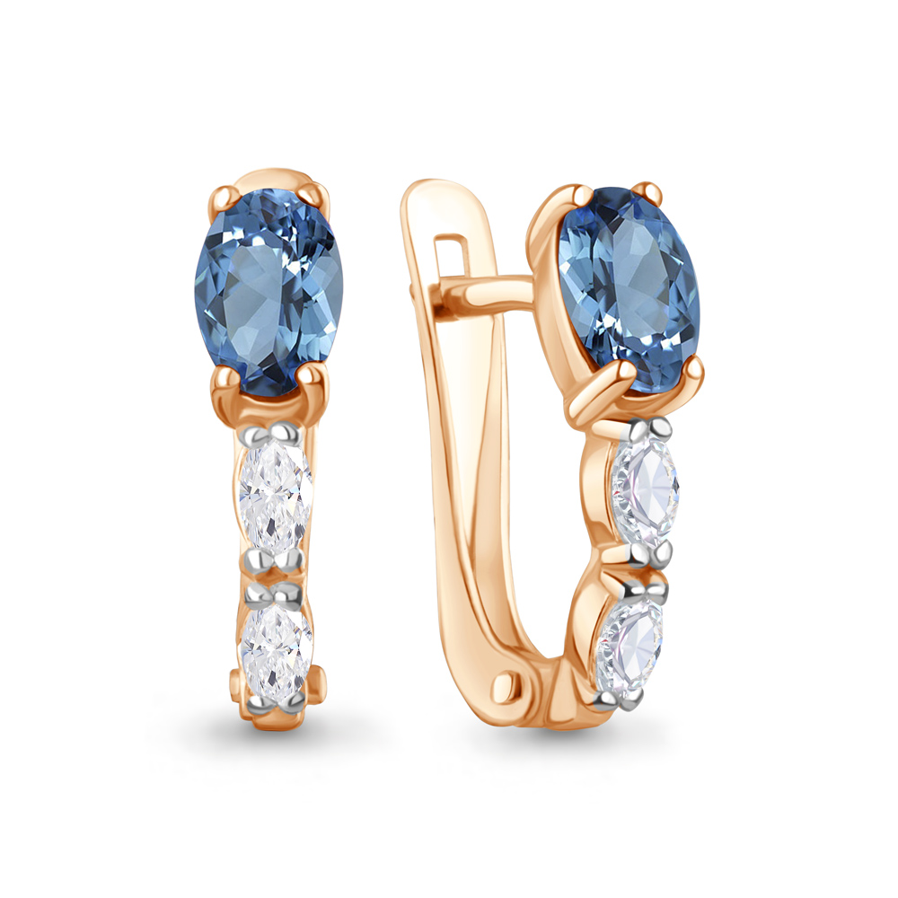 45025605 Серьги из Золота с топазами свисс блю, фианитами