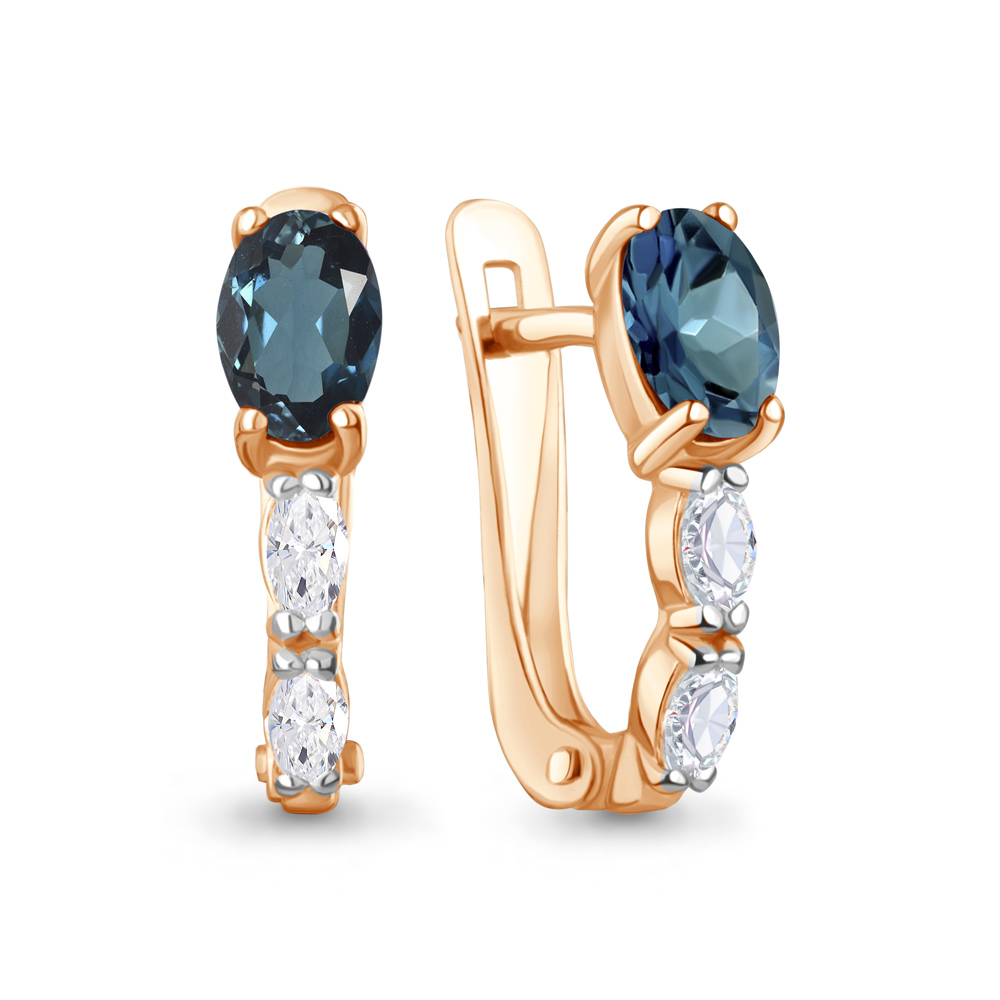 45025608 Серьги из Золота с топазами лондон блю, фианитами