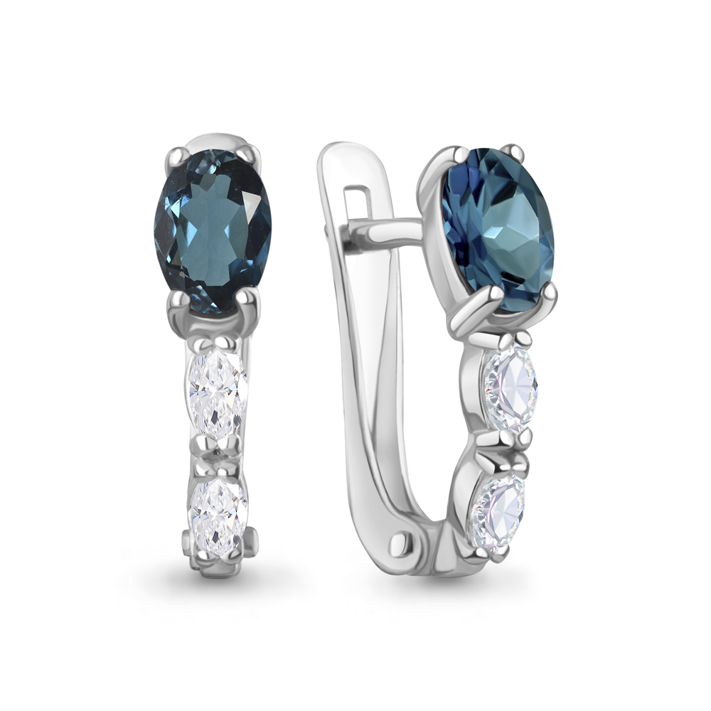 45025608 Серьги из Серебра с топазами лондон блю, фианитами