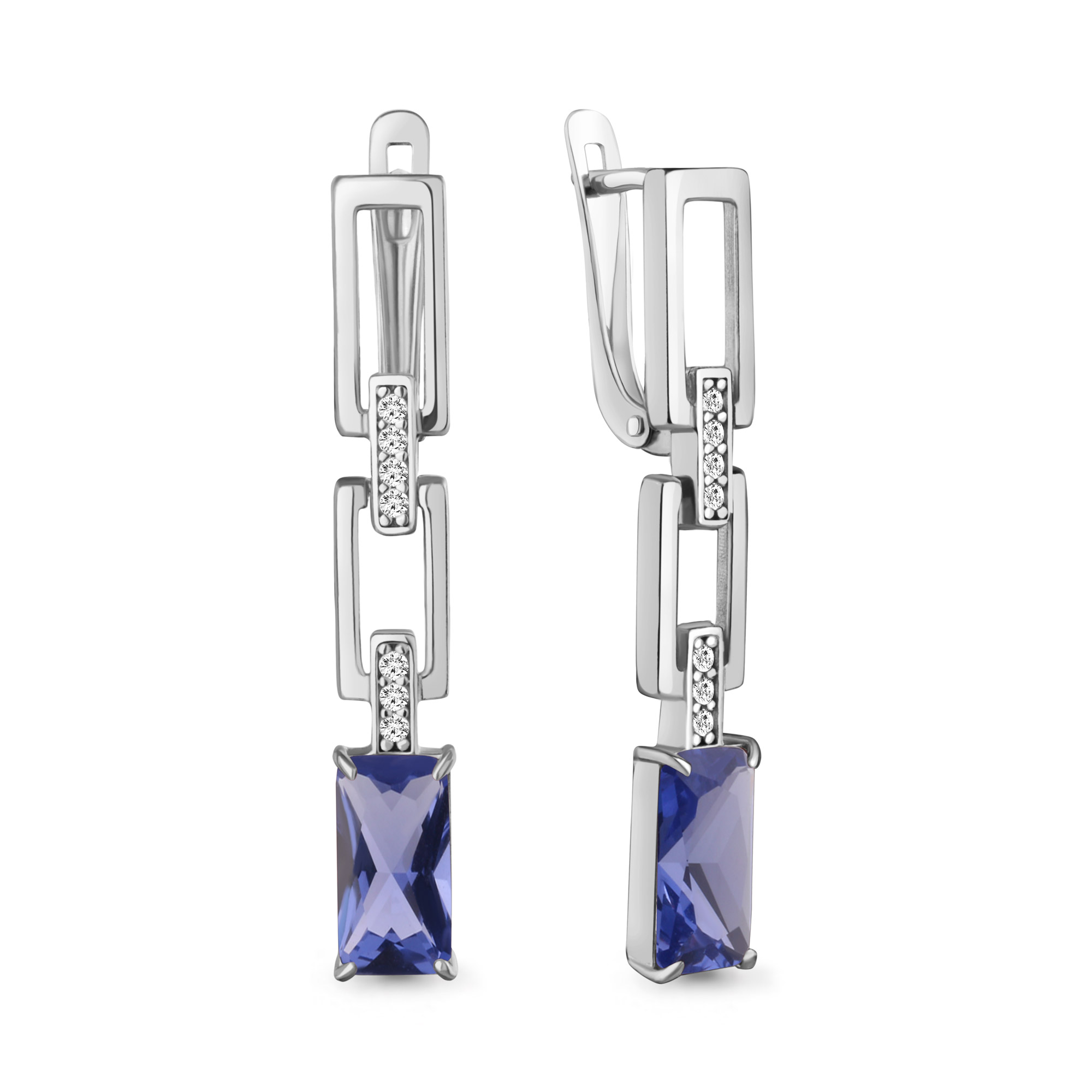 450261603А Серьги из Серебра с нанотанзанитами иск., фианитами