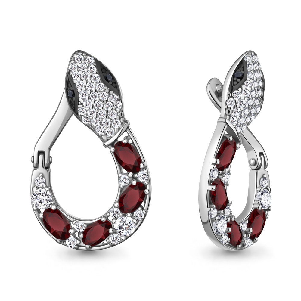 45026403АЧ Серьги из Серебра с гранатами, нанокристаллами, фианитами