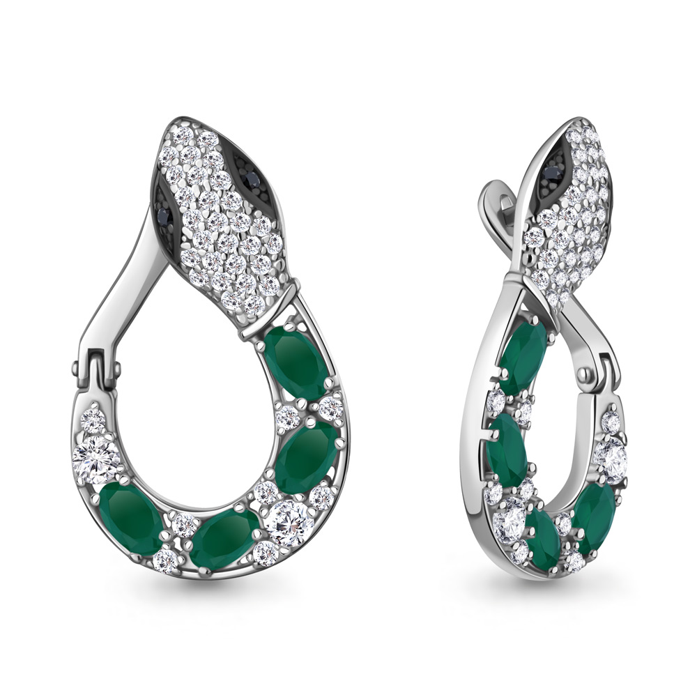 45026409АЧ Серьги из Серебра с агатами, нанокристаллами, фианитами