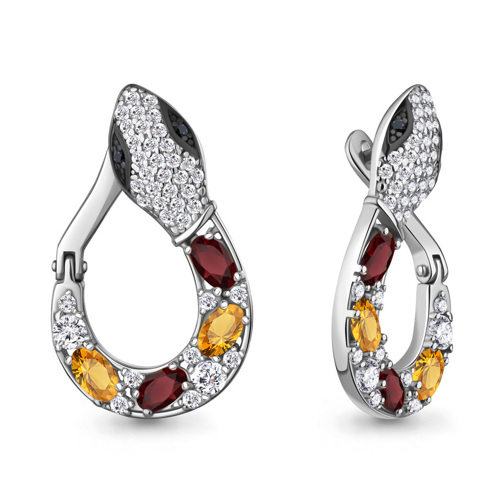 45026434АЧ Серьги из Серебра с гранатами, нанокристаллами, фианитами, цитринами
