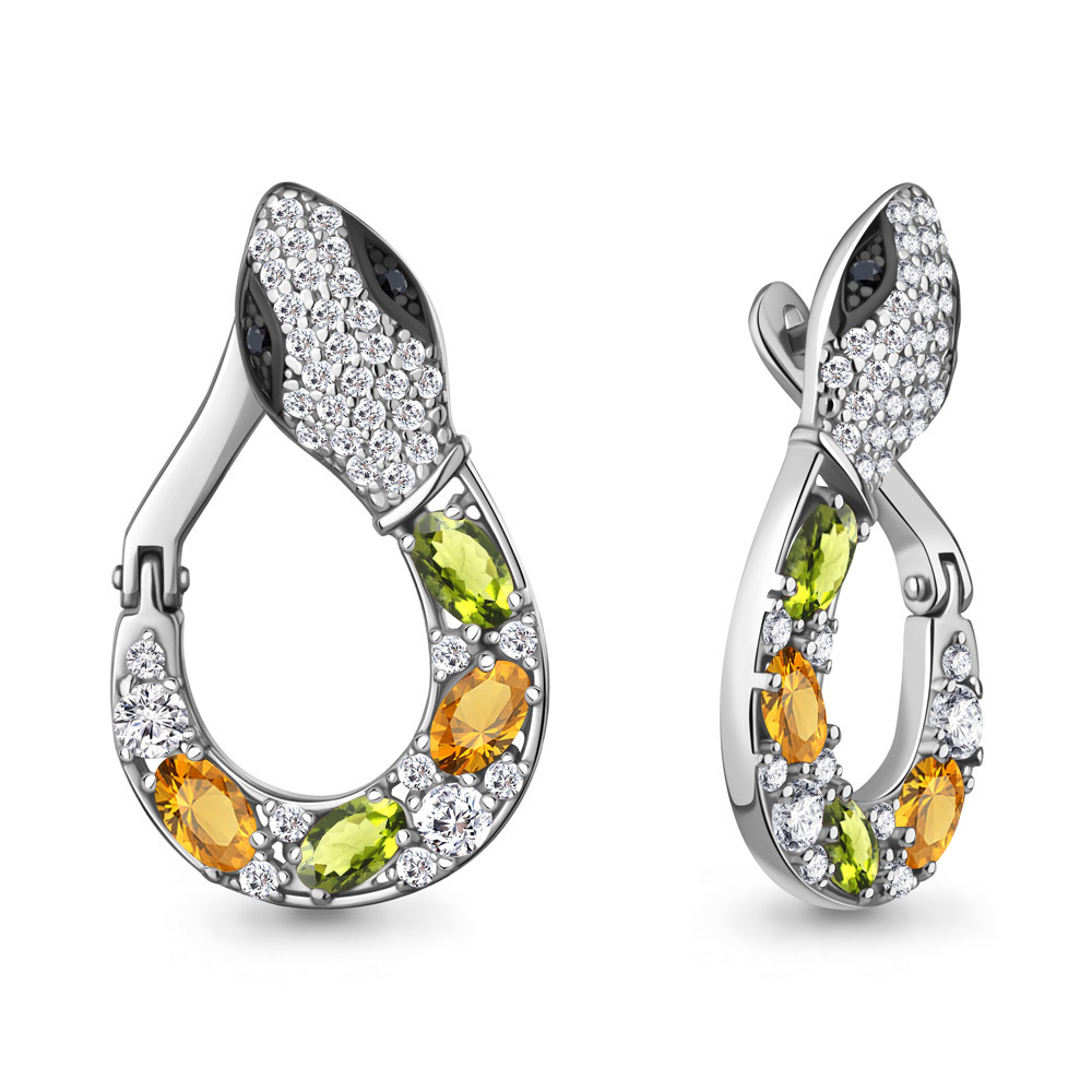 45026438АЧ Серьги из Серебра с нанокристаллами, фианитами, хризолитами, цитринами