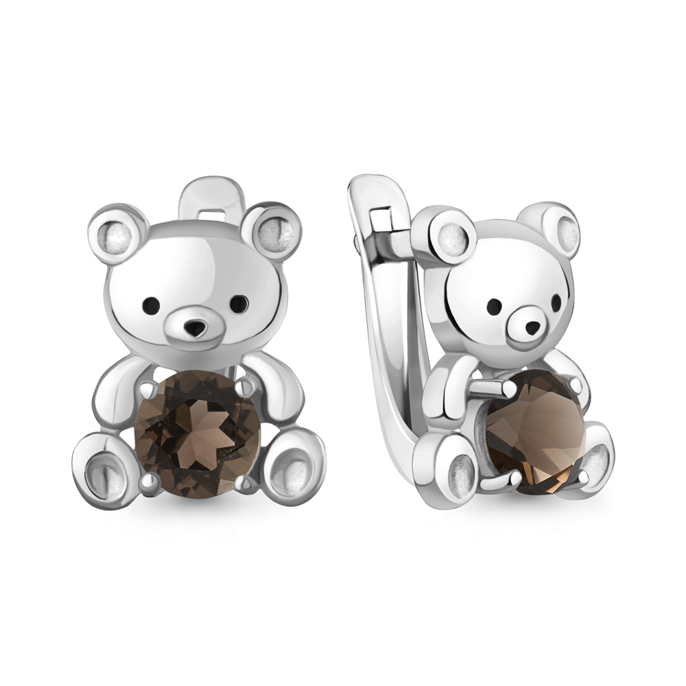 45026601 Серьги из Серебра с кварцами дымчатыми, эмалью