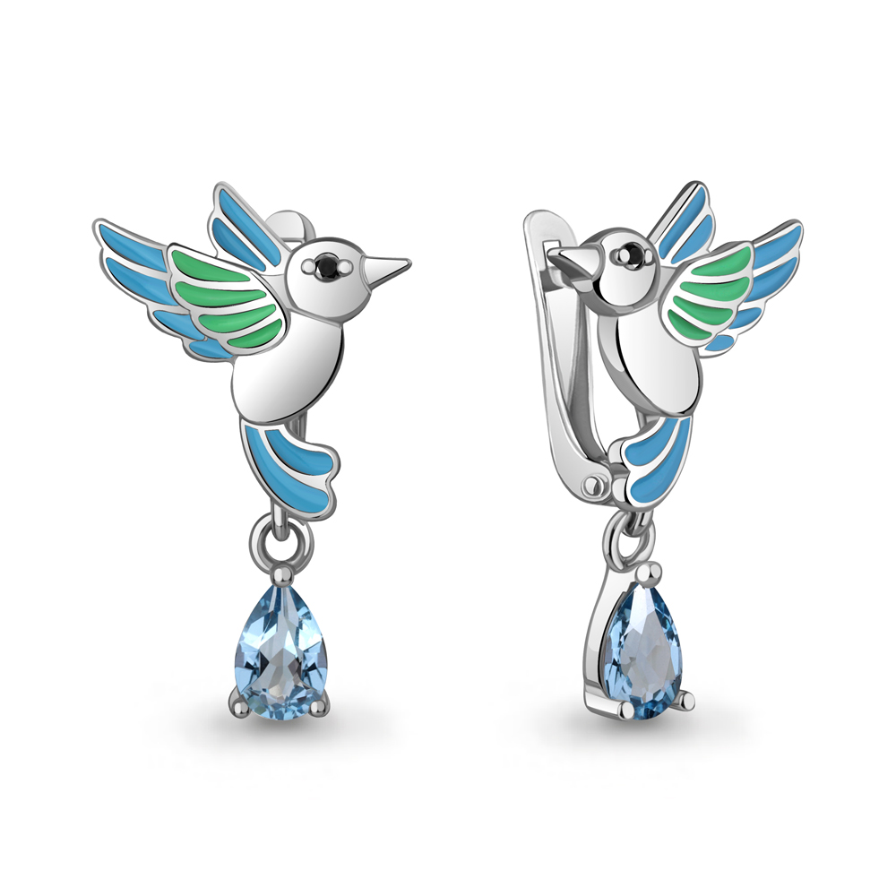 45026705Ч Серьги из Серебра с нанокристаллами, топазами свисс блю, эмалью