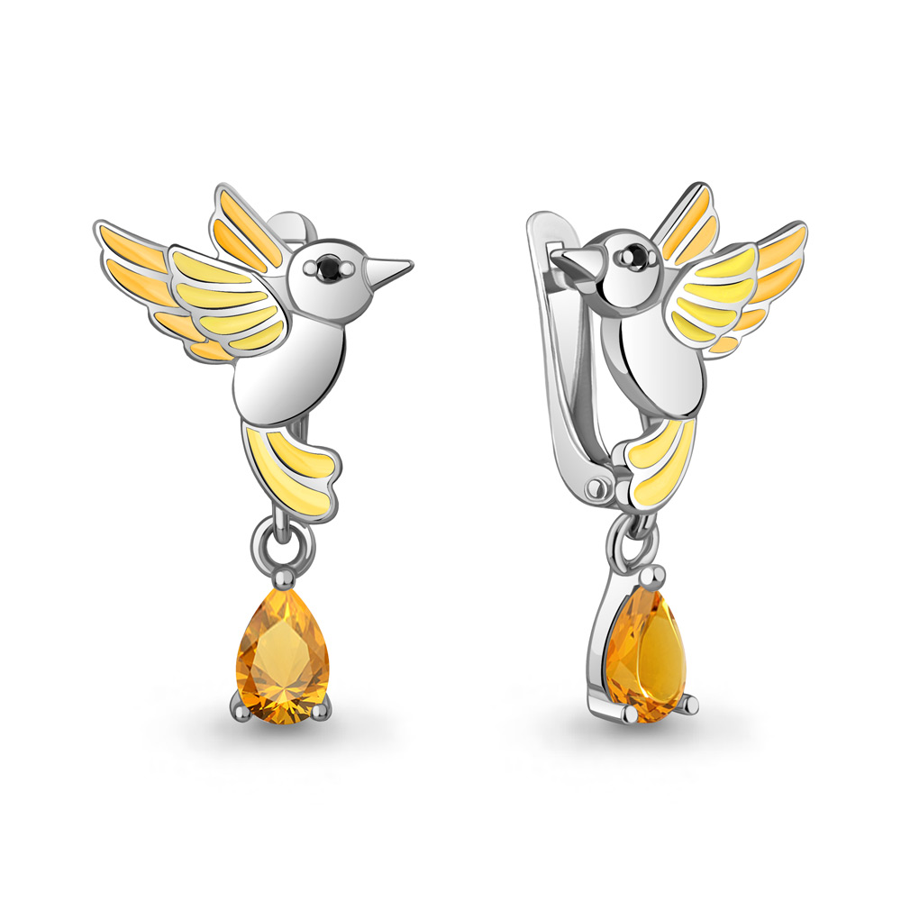 45026706Ч Серьги из Серебра с нанокристаллами, цитринами, эмалью