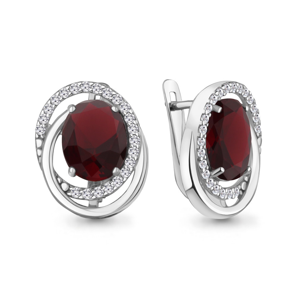 45027485А Серьги из Серебра с наногранатами, фианитами