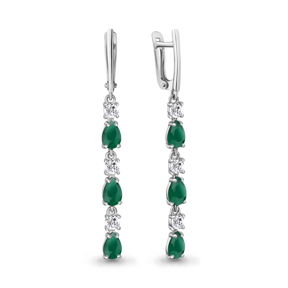 45027809А Серьги из Серебра с агатами, фианитами
