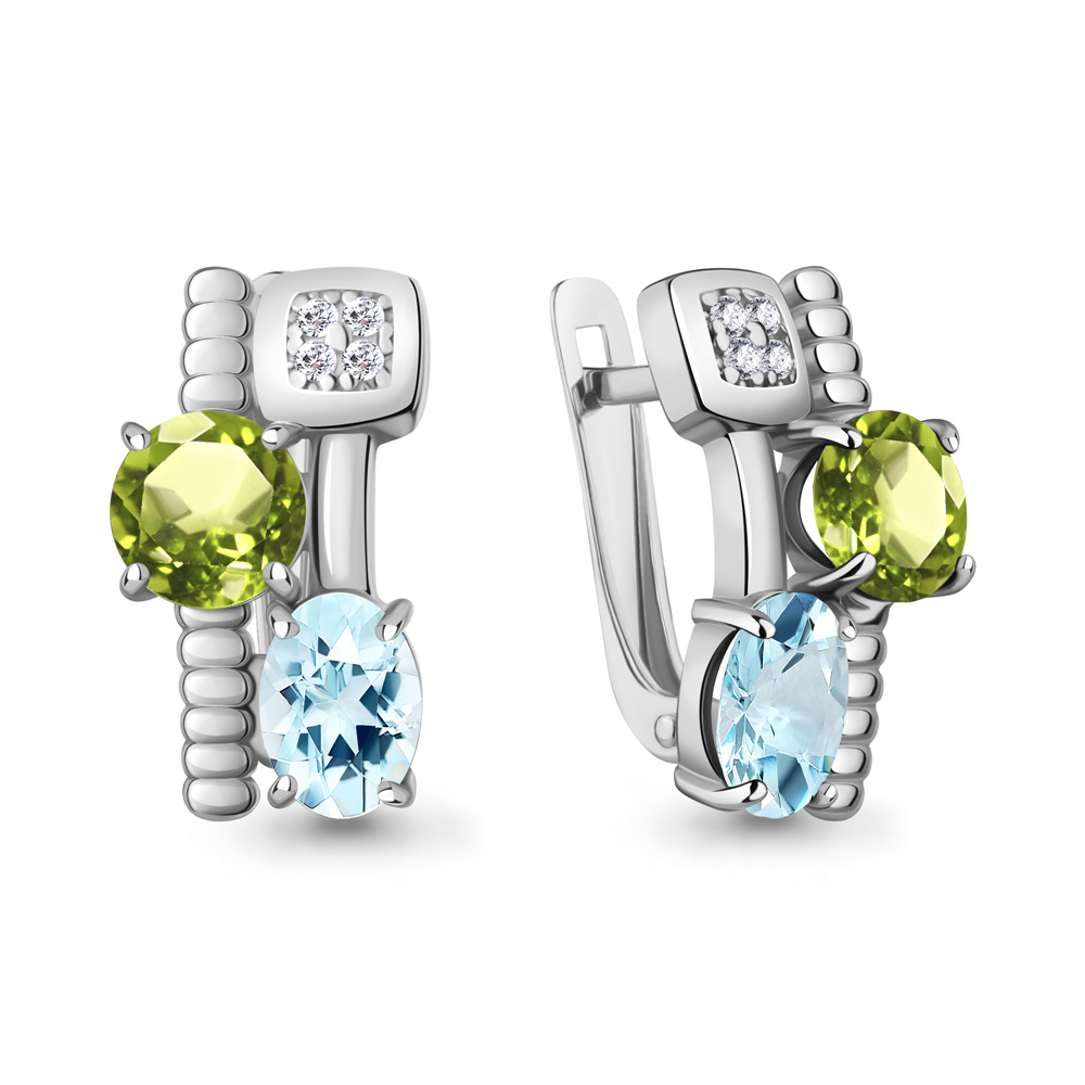 45028131А Серьги из Серебра с топазами скай блю, фианитами, хризолитами
