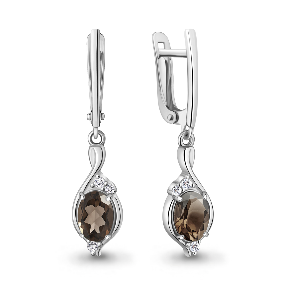 45028201А Серьги из Серебра с кварцами дымчатыми, фианитами