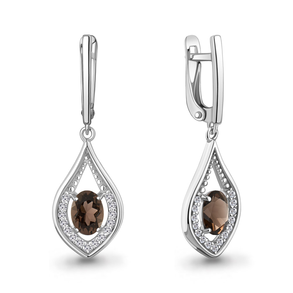 45028401А Серьги из Серебра с кварцами дымчатыми, фианитами