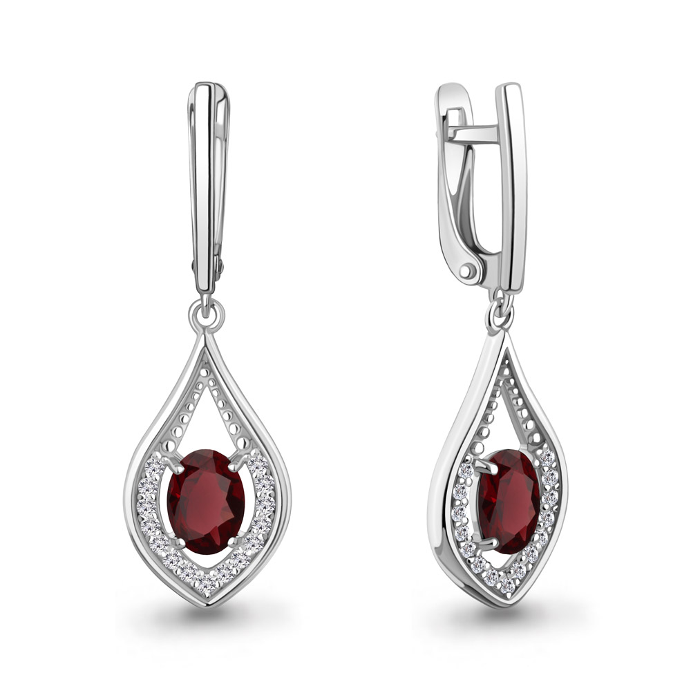 45028403А Серьги из Серебра с гранатами, фианитами