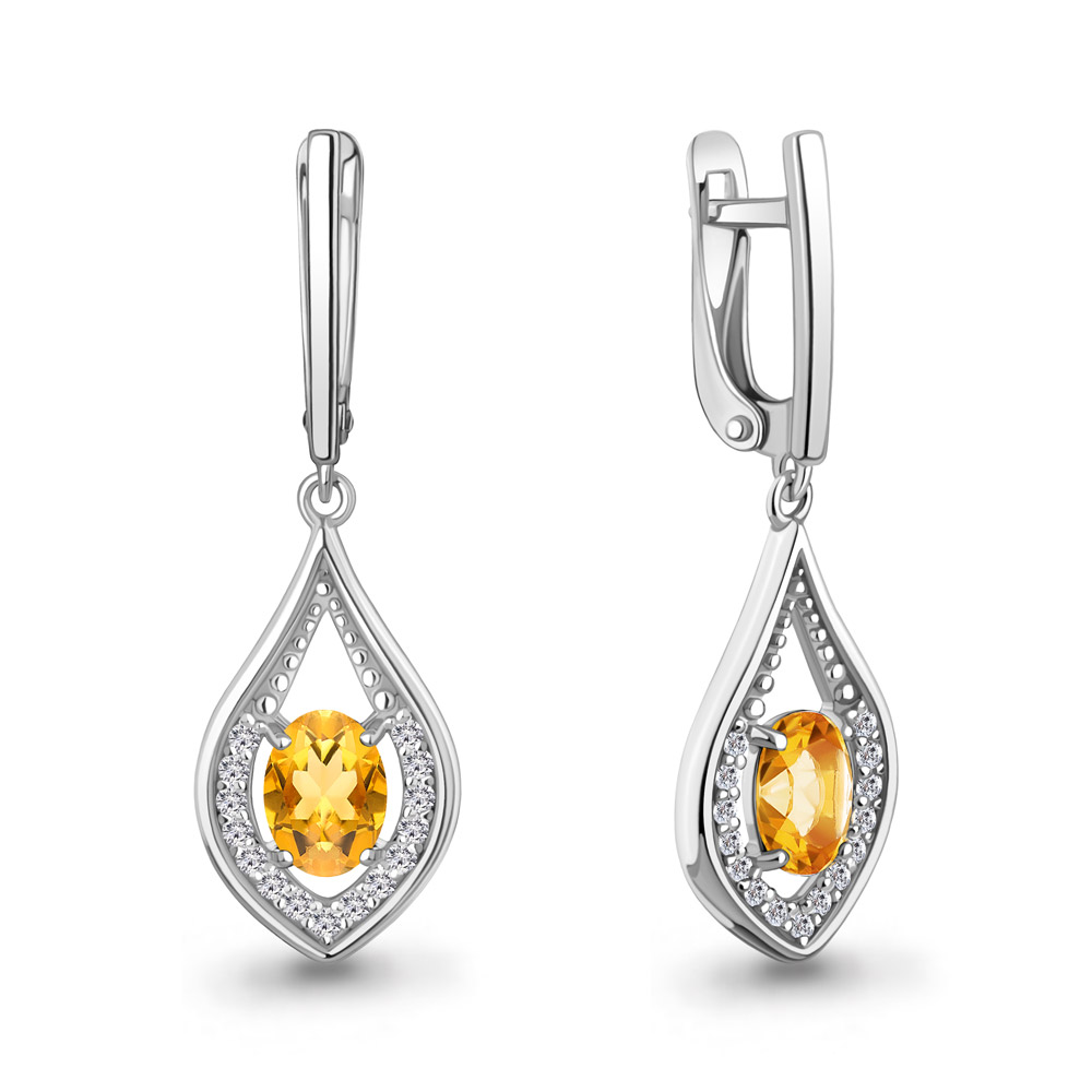 45028406А Серьги из Серебра с фианитами, цитринами