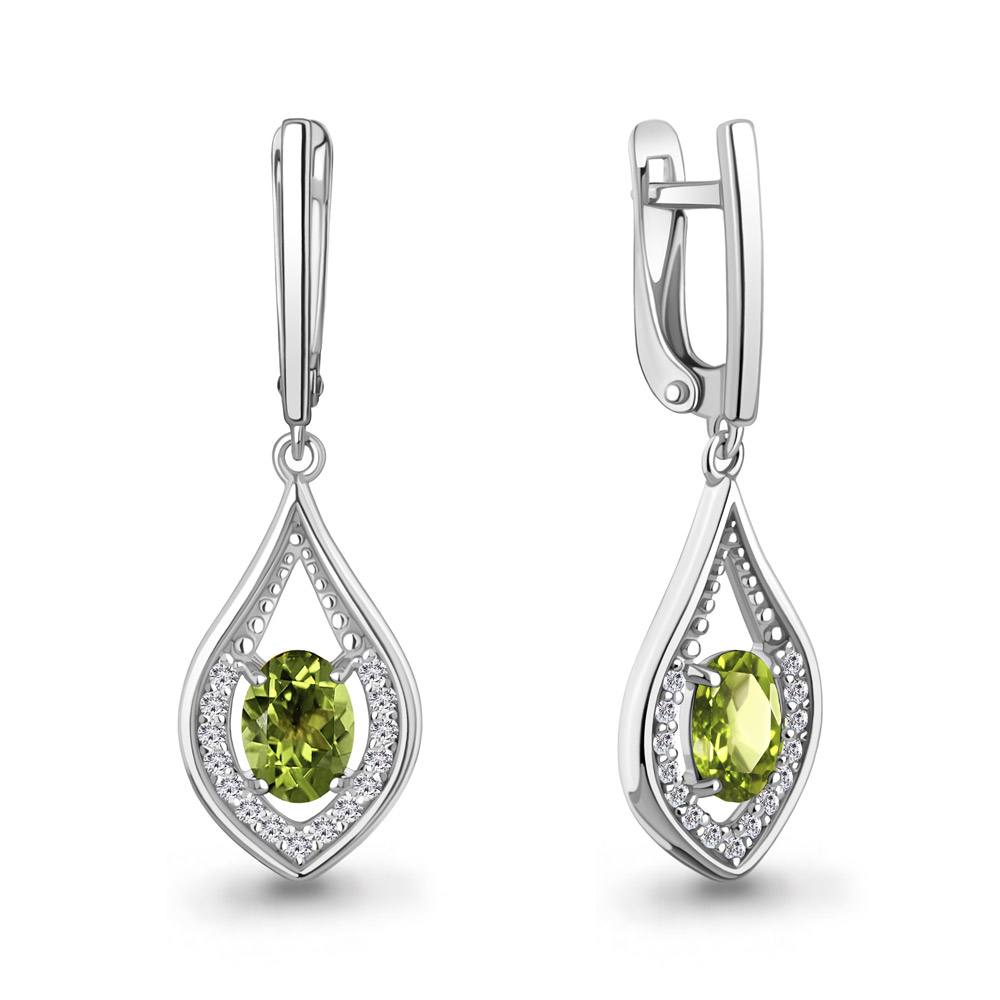 45028407А Серьги из Серебра с фианитами, хризолитами