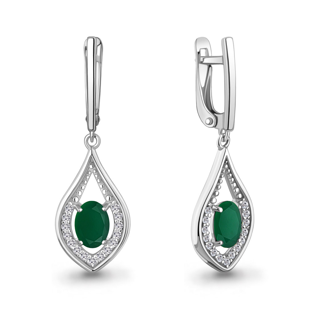 45028409А Серьги из Серебра с агатами, фианитами