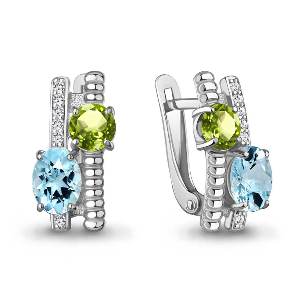 45028631А Серьги из Серебра с топазами скай блю, фианитами, хризолитами