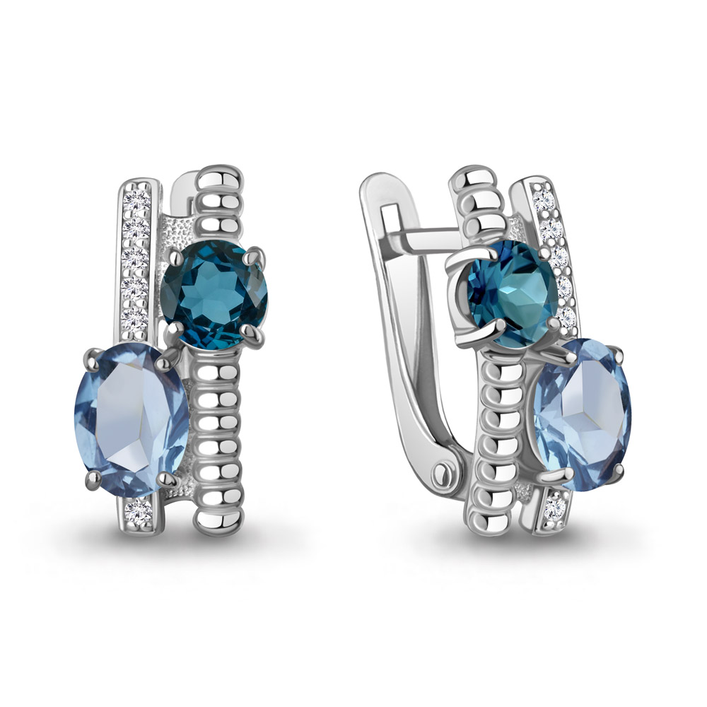 450286600А Серьги из Серебра с топазами лондон блю, топазами скай блю, фианитами