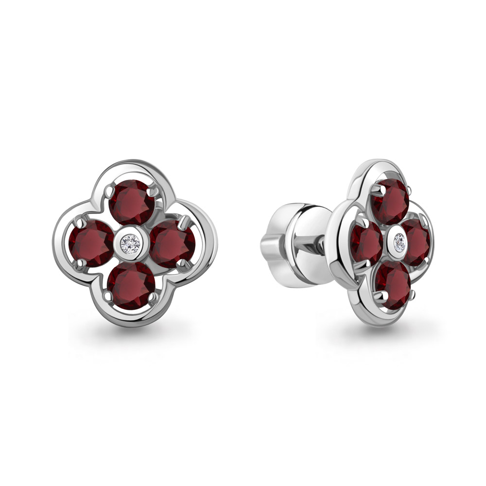 45028703А Серьги из Серебра с гранатами, фианитами
