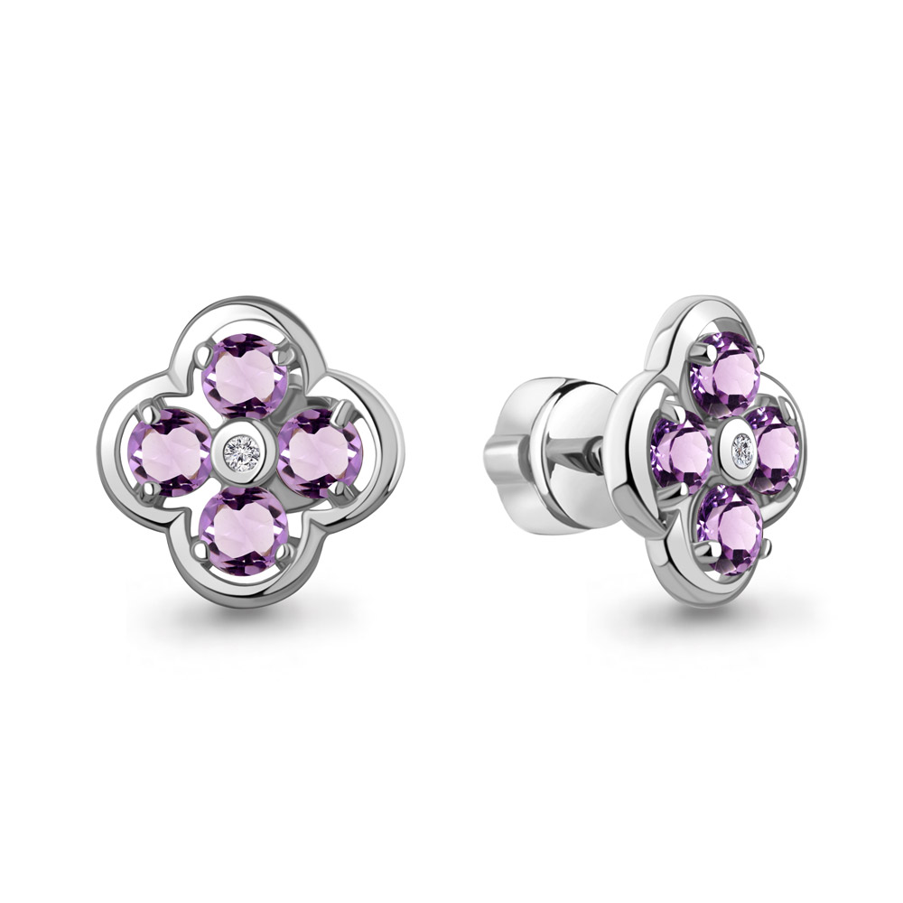 45028704А Серьги из Серебра с аметистами, фианитами