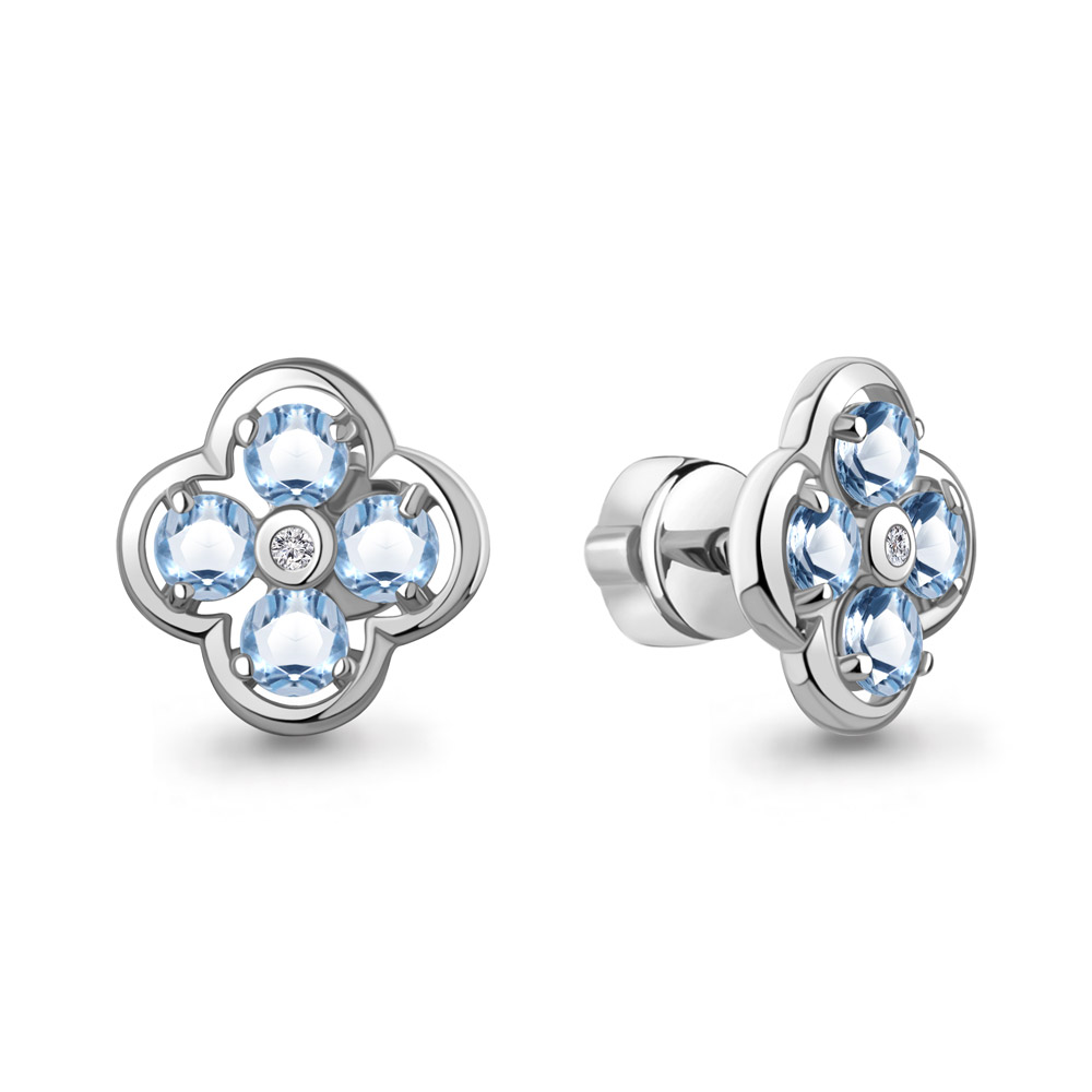 45028705А Серьги из Серебра с топазами свисс блю, фианитами