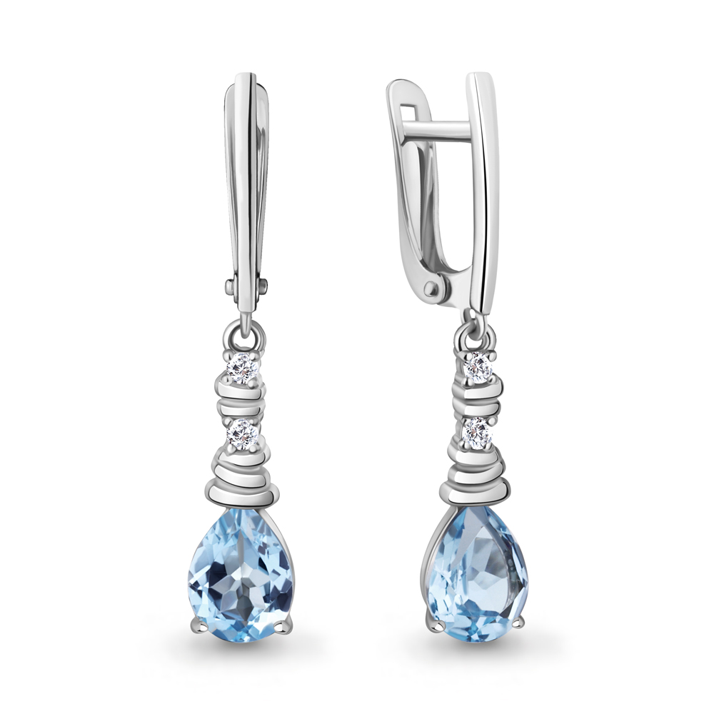 45028805А Серьги из Серебра с топазами свисс блю, фианитами