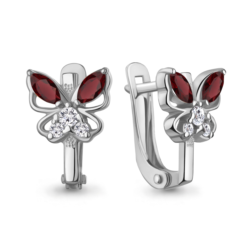 45028903А Серьги из Серебра с гранатами, фианитами