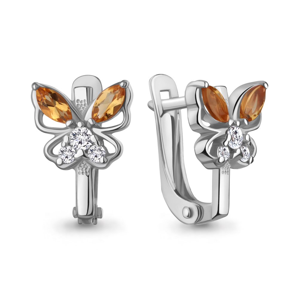 45028906А Серьги из Серебра с фианитами, цитринами