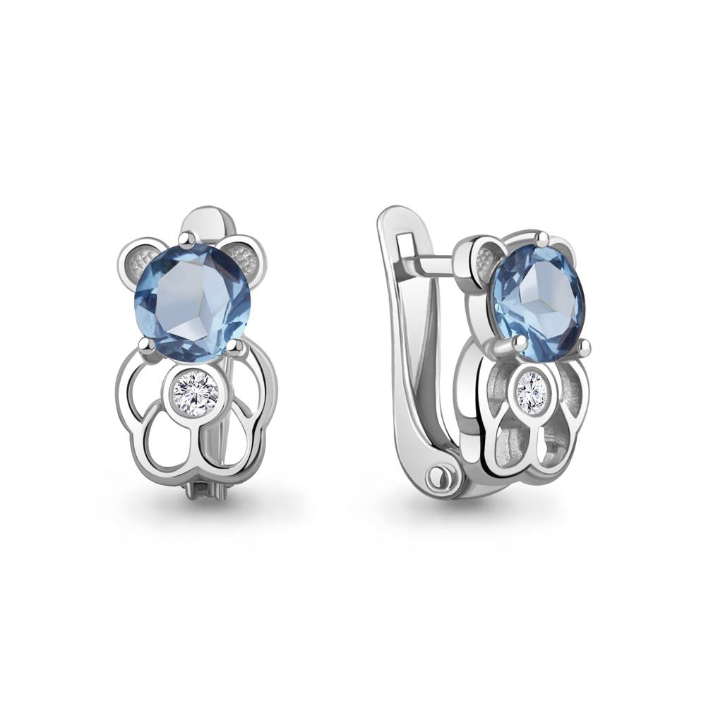 45029005А Серьги из Серебра с топазами свисс блю, фианитами
