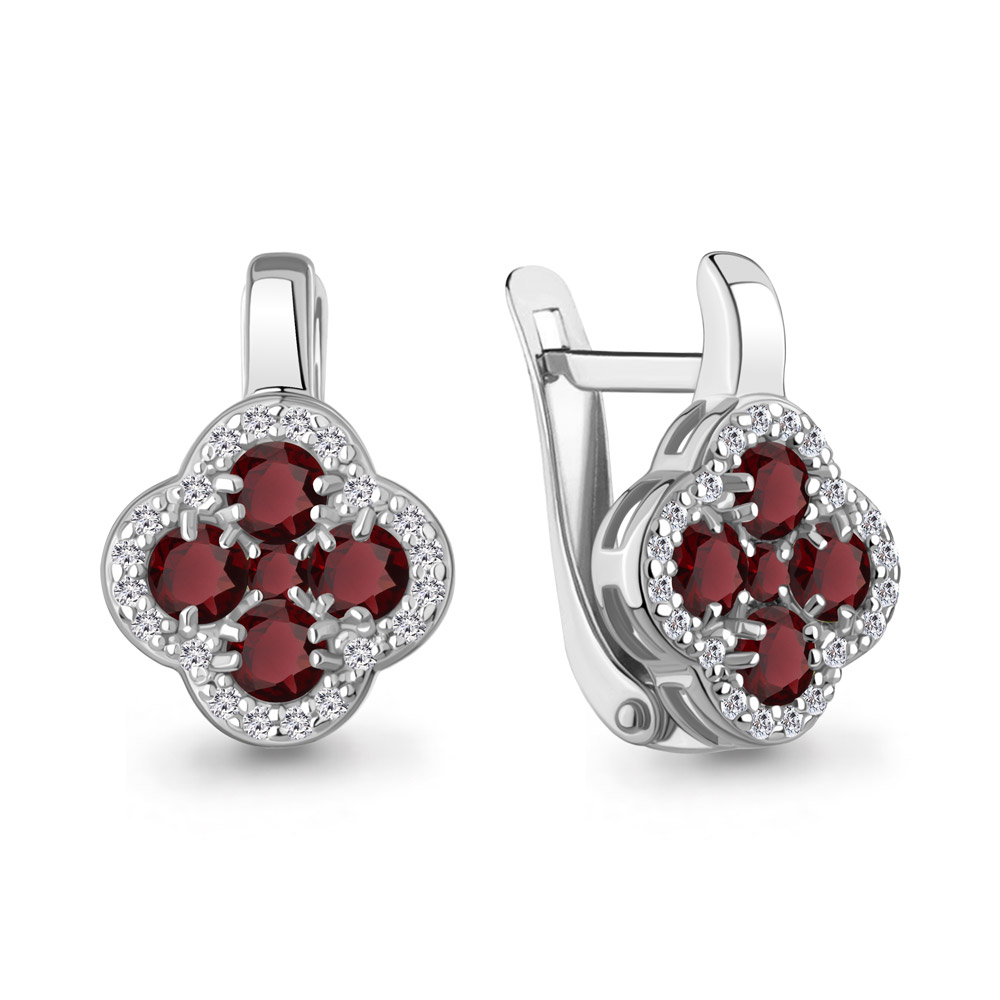 45029303А Серьги из Серебра с гранатами, фианитами