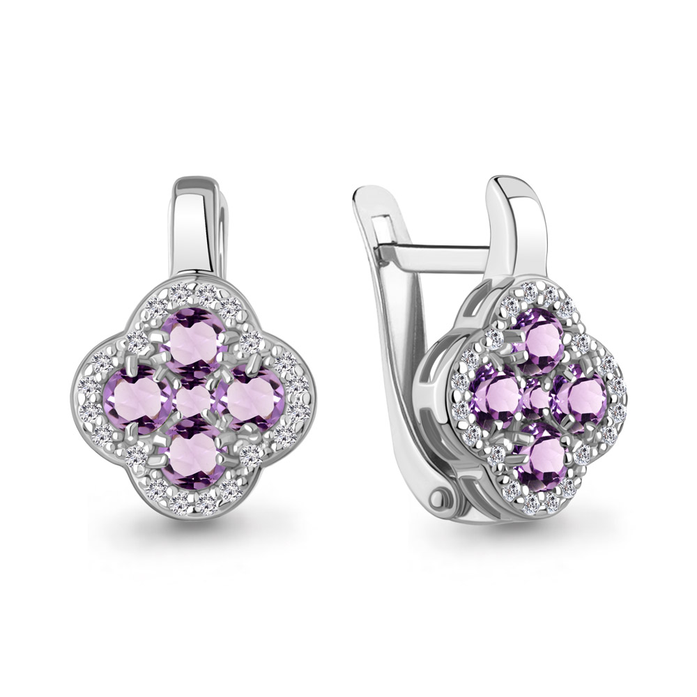 45029304А Серьги из Серебра с аметистами, фианитами