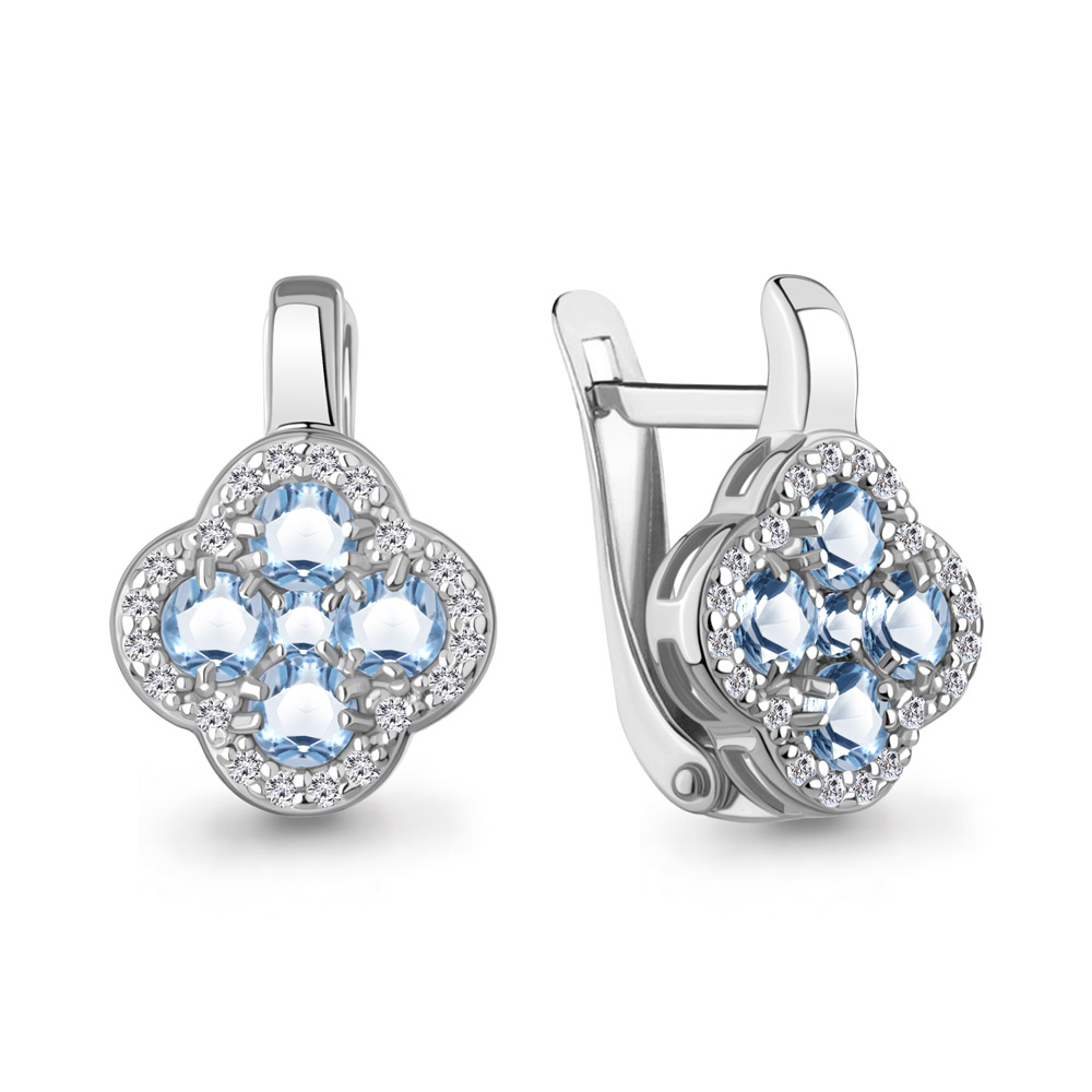 45029305А Серьги из Серебра с топазами свисс блю, фианитами