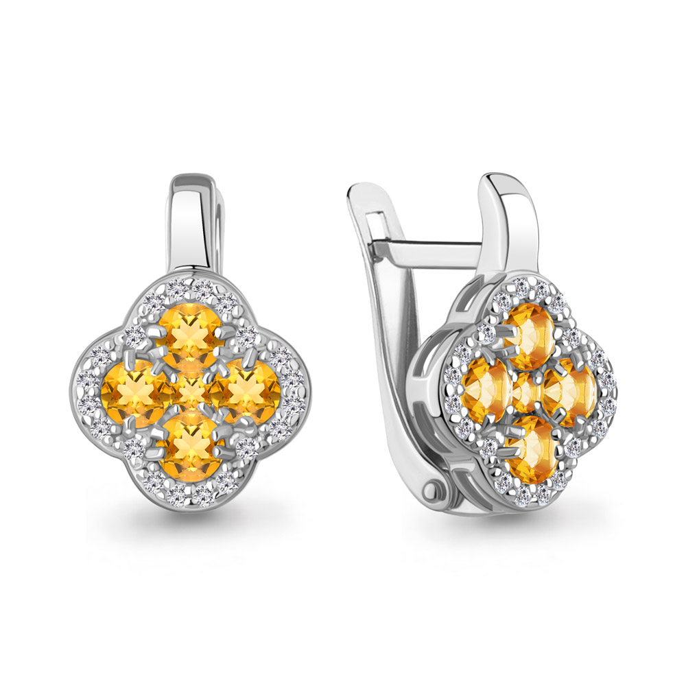 45029306А Серьги из Серебра с фианитами, цитринами