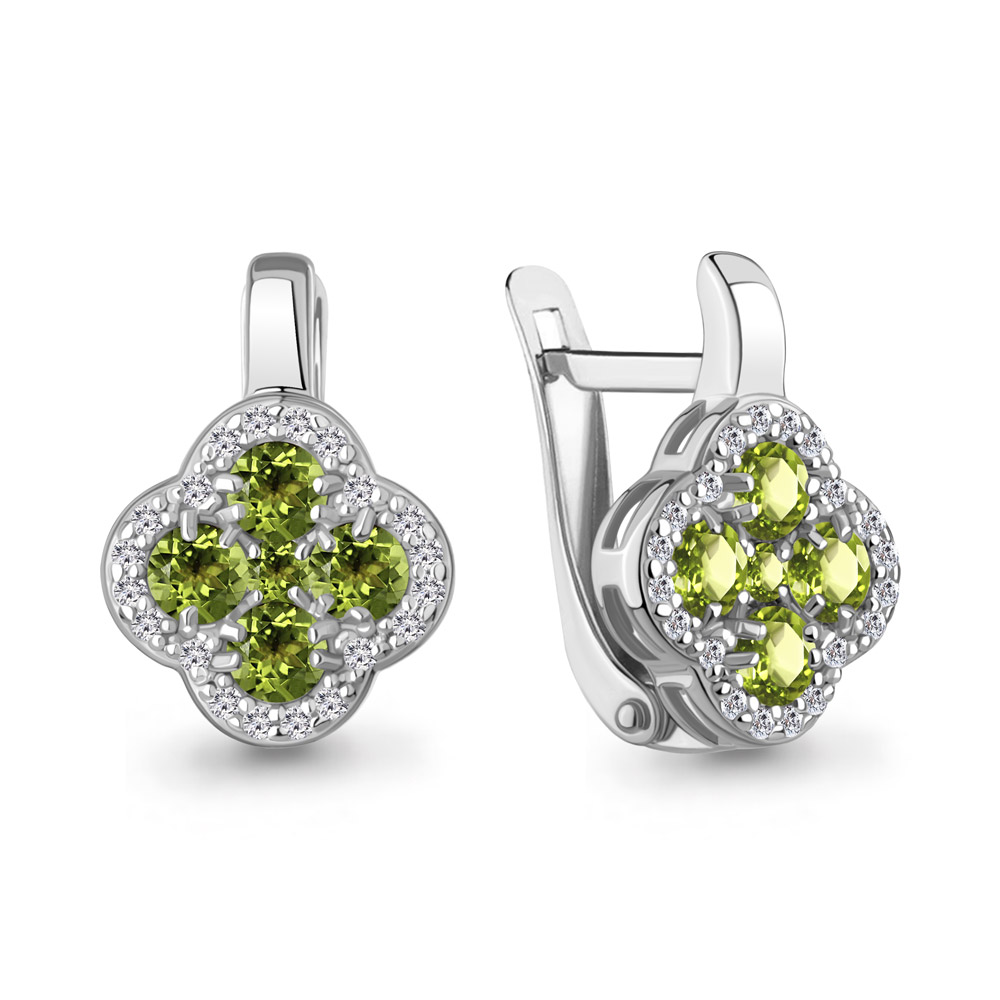 45029307А Серьги из Серебра с фианитами, хризолитами