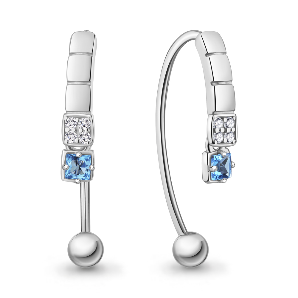 45029905А Серьги из Серебра с топазами свисс блю, фианитами