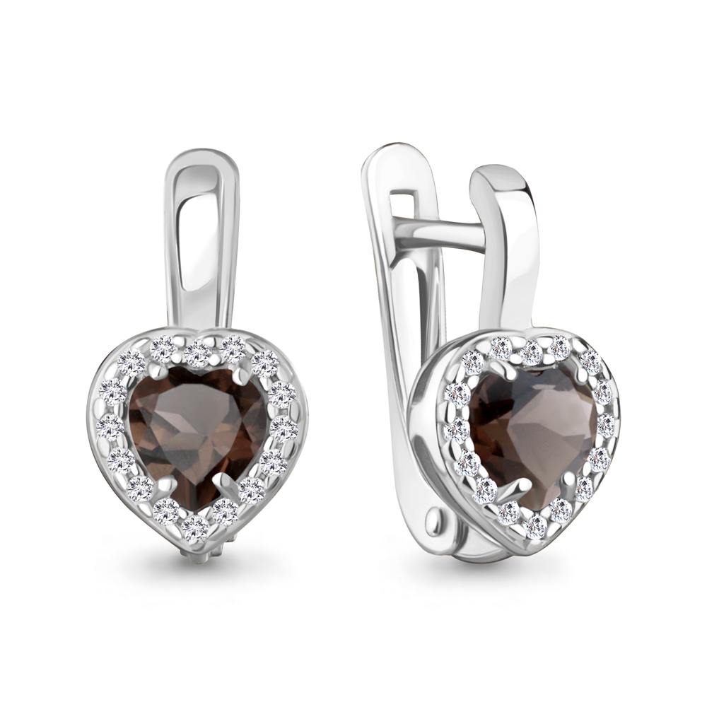 45030001А Серьги из Серебра с кварцами дымчатыми, фианитами