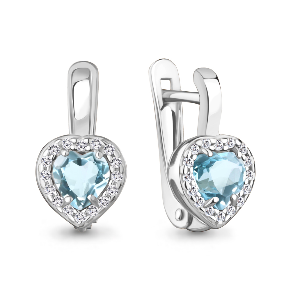 45030002А Серьги из Серебра с топазами скай блю, фианитами