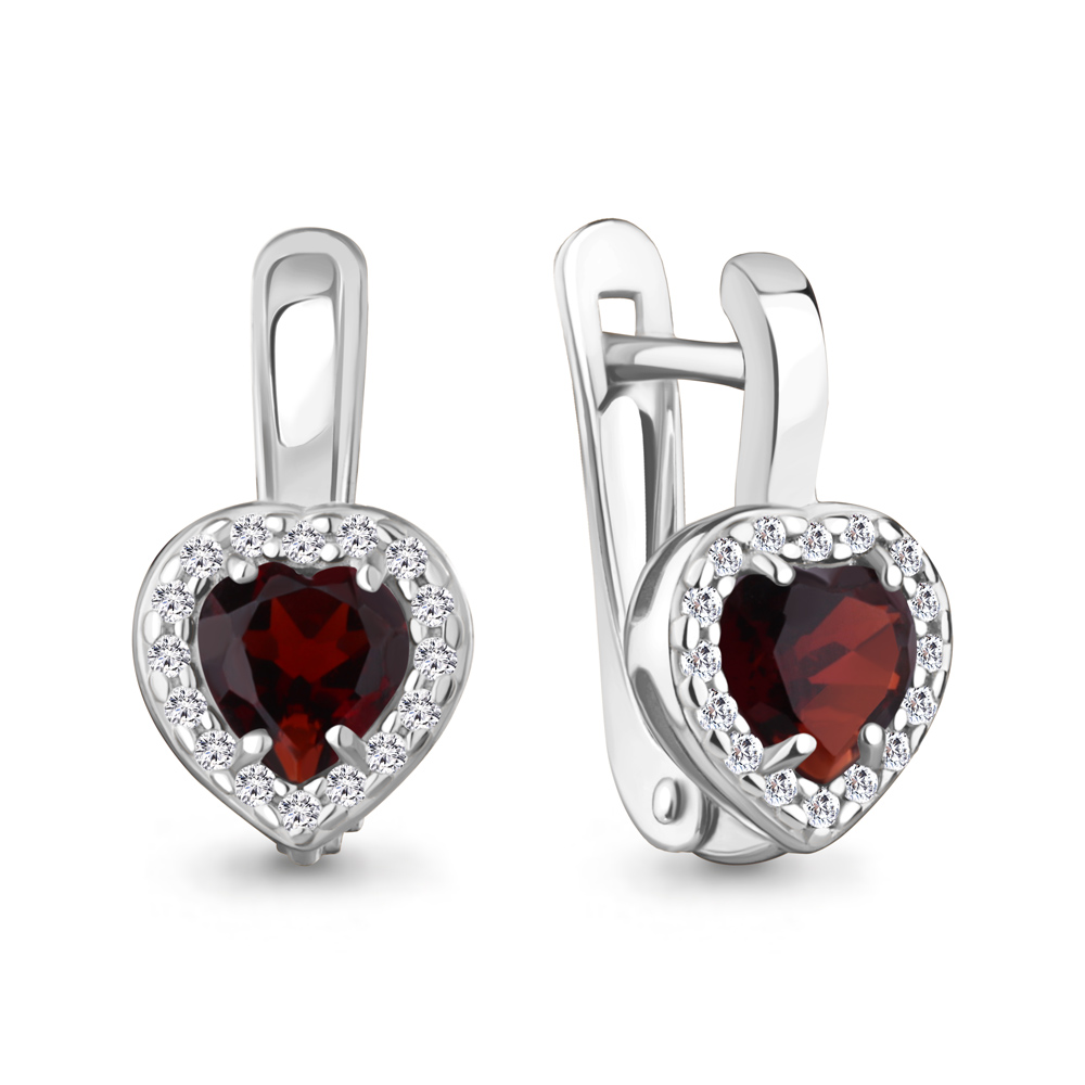 45030003А Серьги из Серебра с гранатами, фианитами