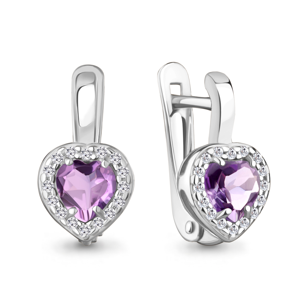 45030004А Серьги из Серебра с аметистами, фианитами