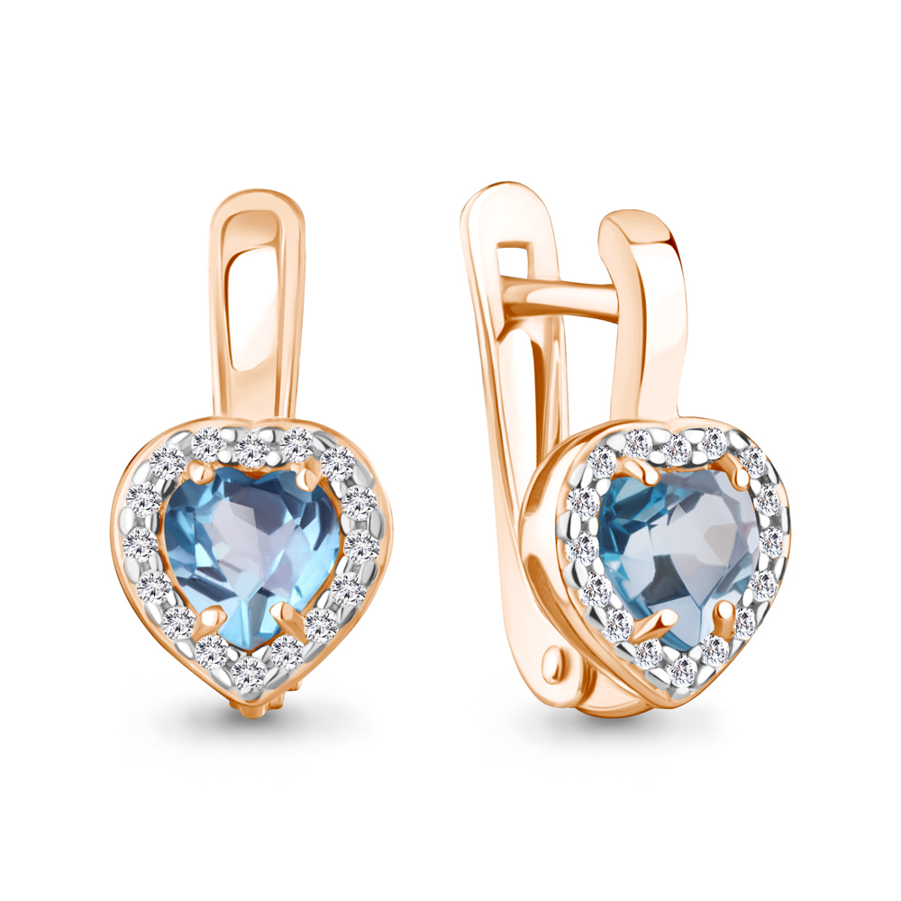 45030005А Серьги из Золота с топазами свисс блю, фианитами