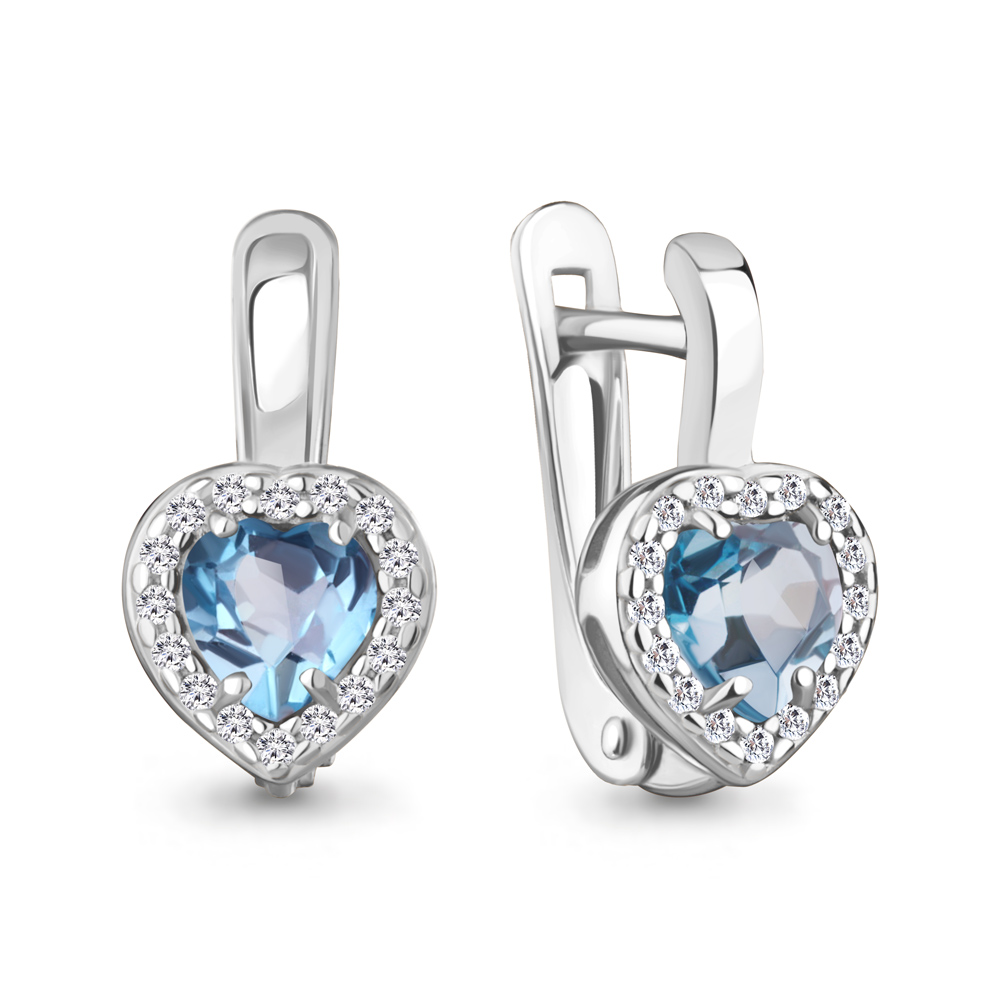 45030005А Серьги из Серебра с топазами свисс блю, фианитами
