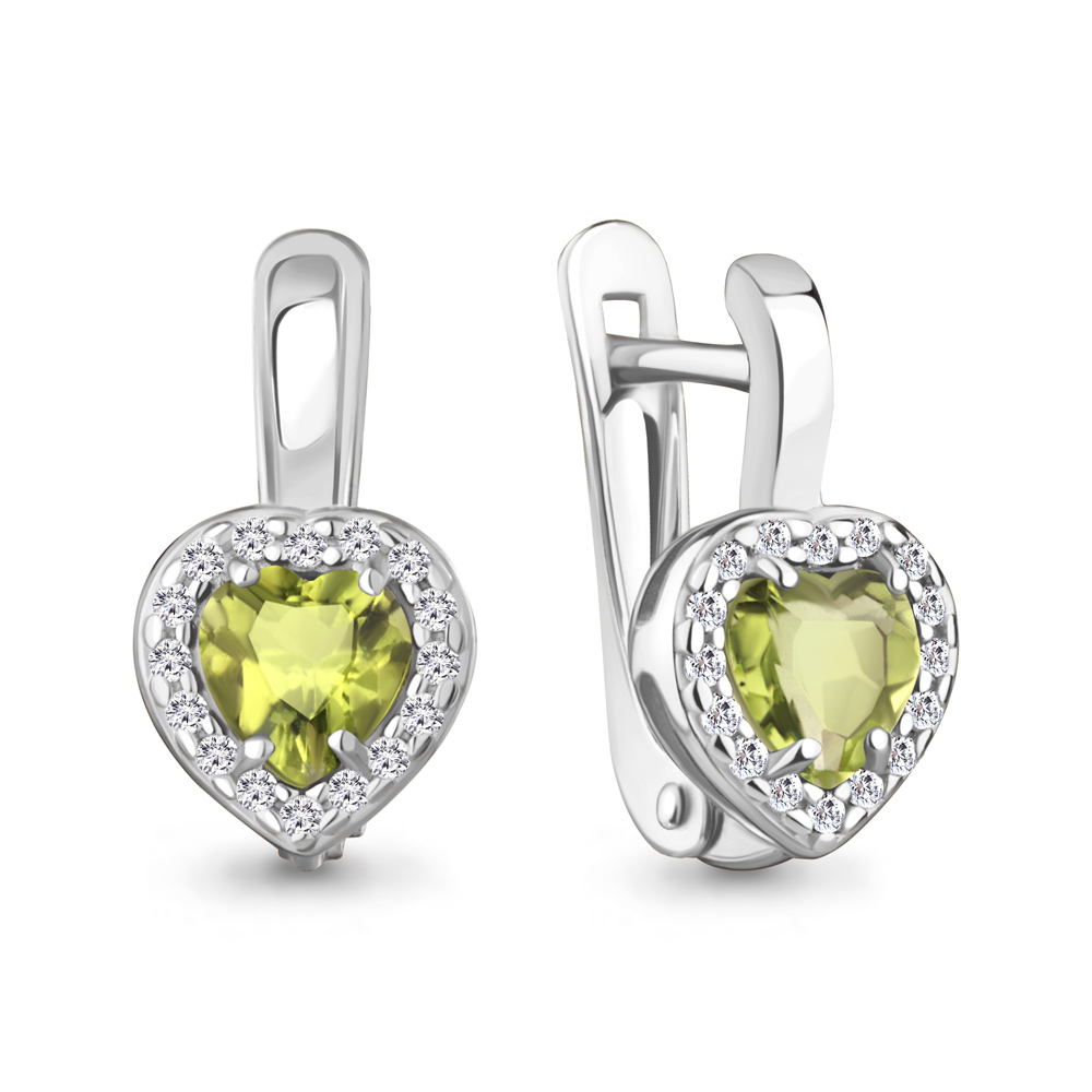 45030007А Серьги из Серебра с фианитами, хризолитами