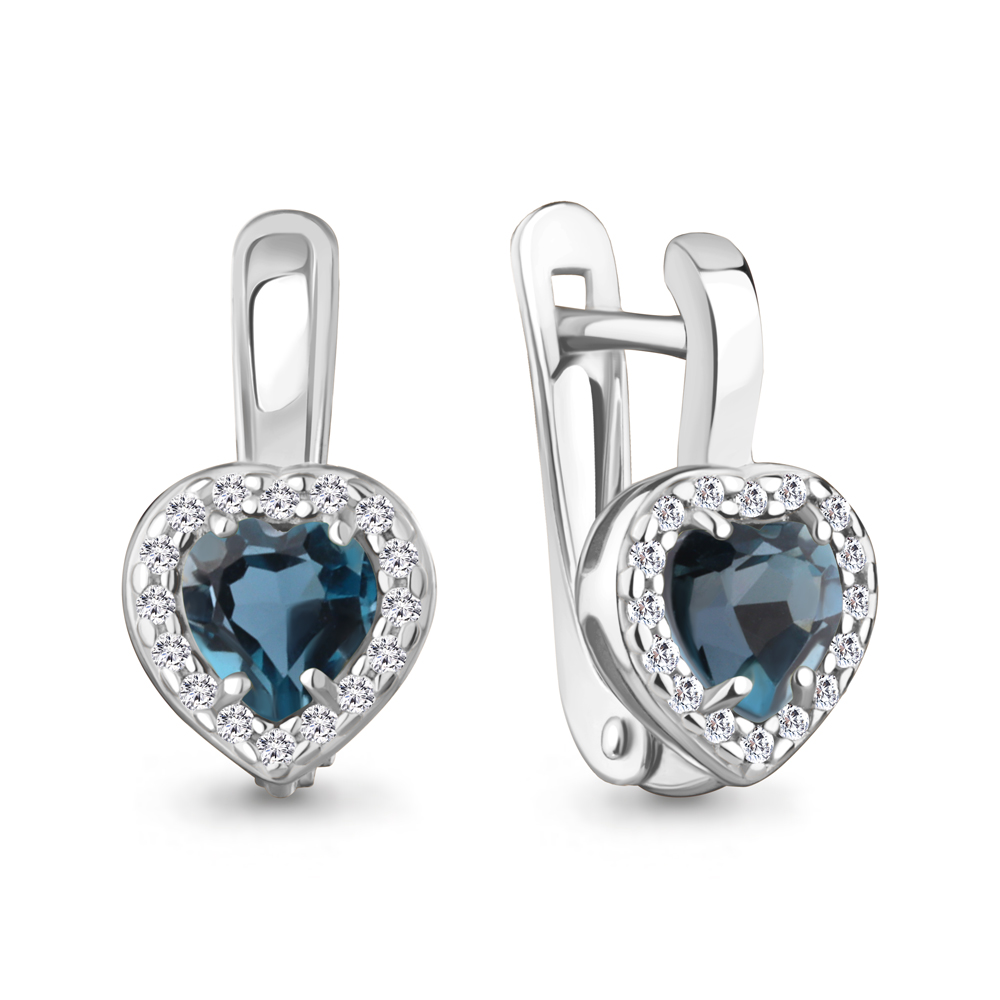 45030008А Серьги из Серебра с топазами лондон блю, фианитами
