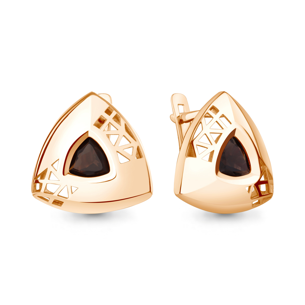 45030501 Серьги из Золота с кварцами дымчатыми