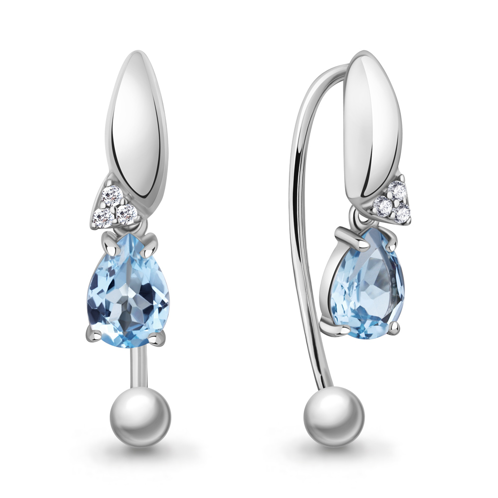 45031005А Серьги из Серебра с топазами свисс блю, фианитами