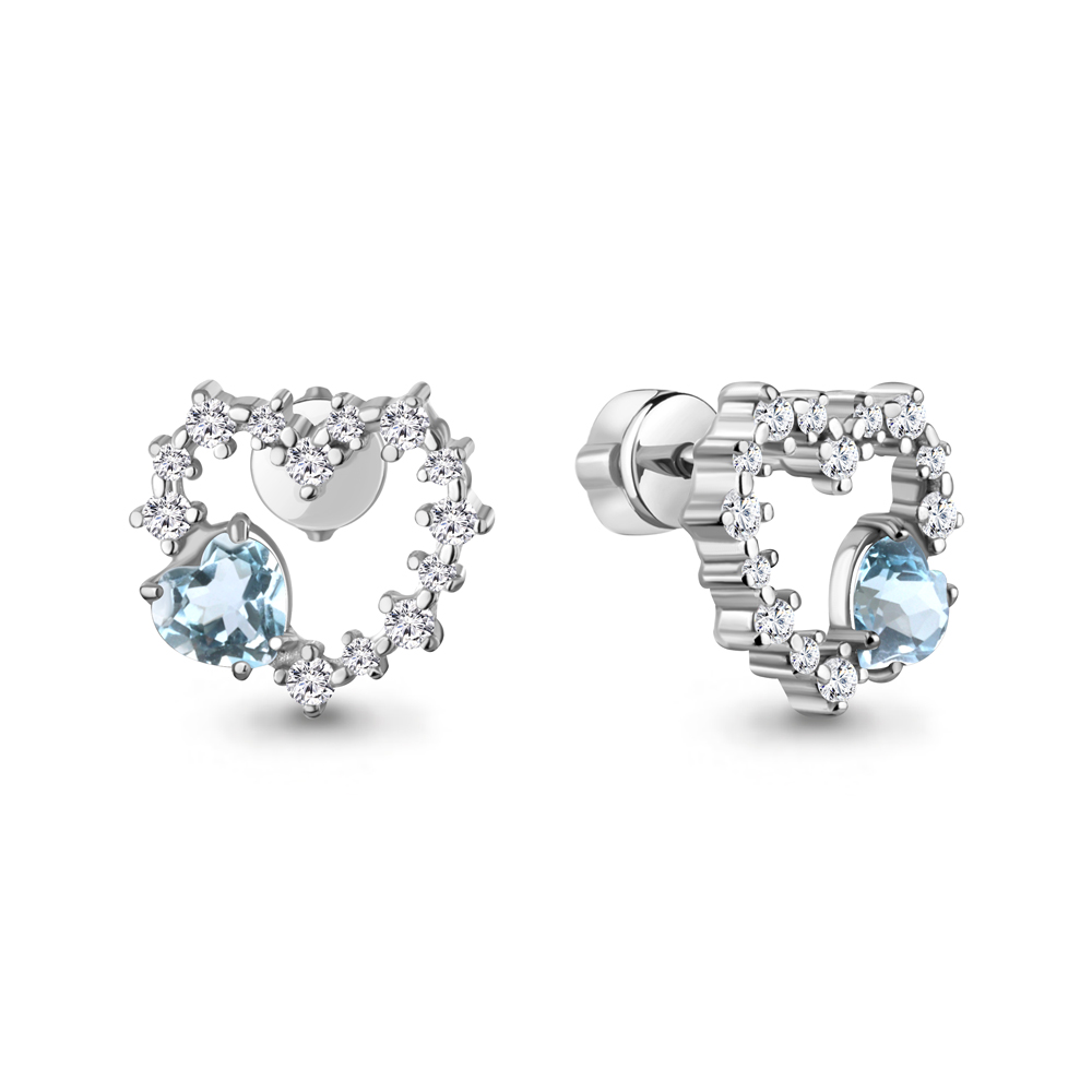 45031202А Серьги из Серебра с топазами скай блю, фианитами