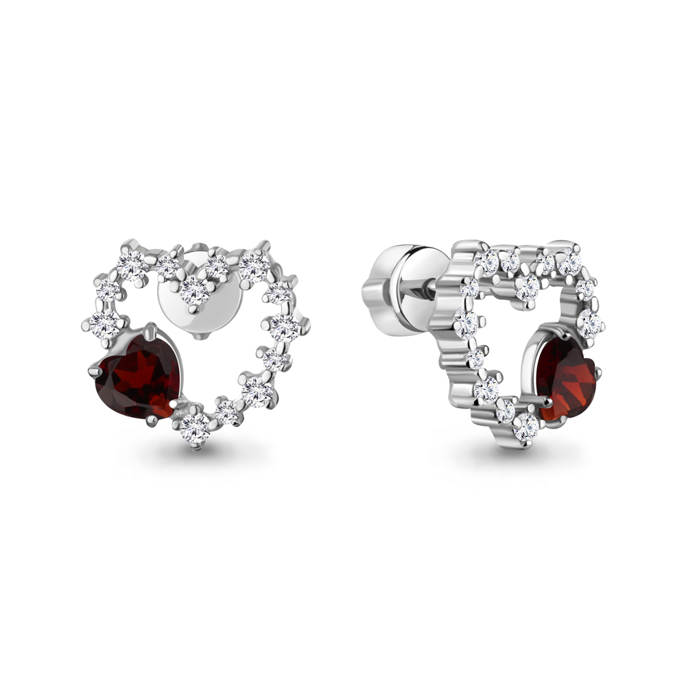45031203А Серьги из Серебра с гранатами, фианитами