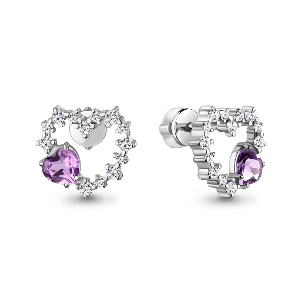 45031204А Серьги из Серебра с аметистами, фианитами