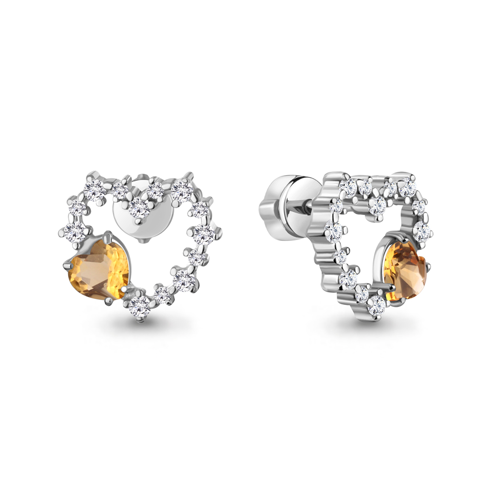 45031206А Серьги из Серебра с фианитами, цитринами