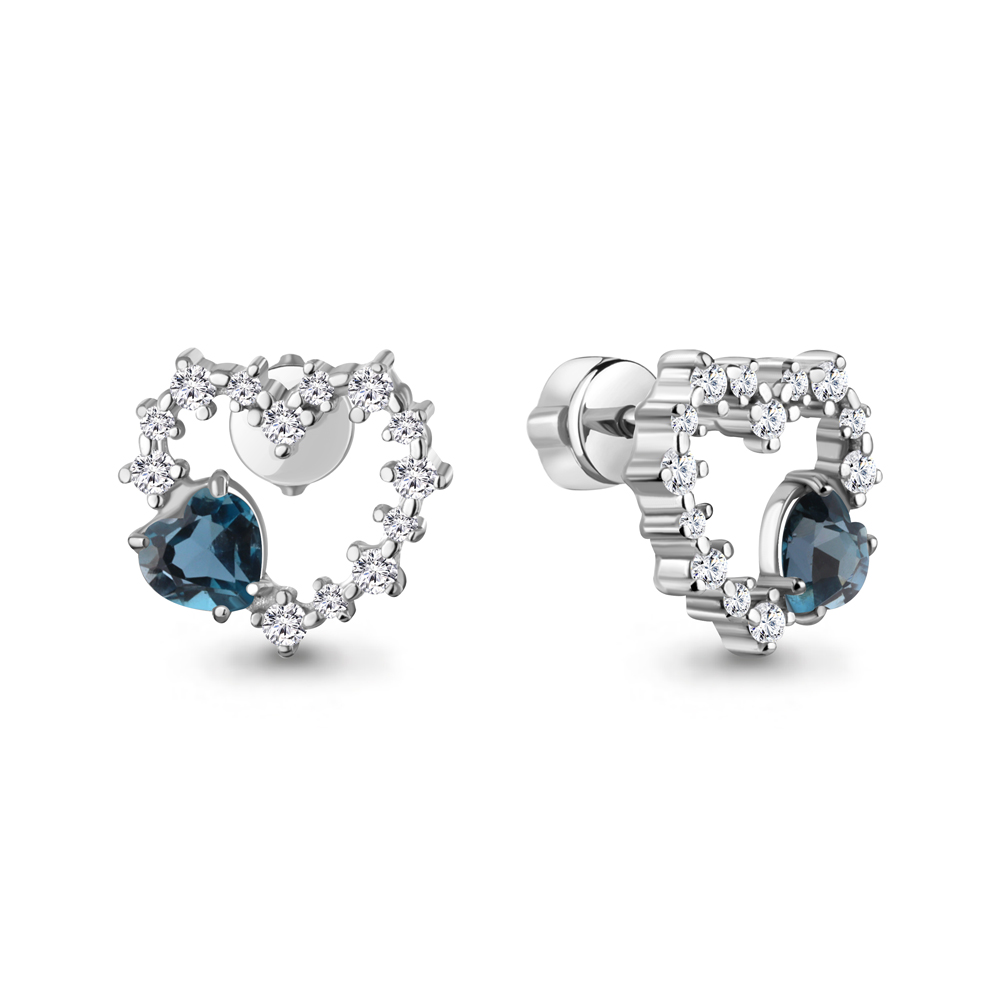 45031208А Серьги из Серебра с топазами лондон блю, фианитами